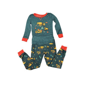 Boys PJ Essentials Teal Orange Construction Truck Pajama Set Size 5